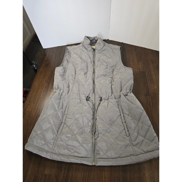 Country Door Jackets & Blazers - Country Door Women Gray Quilted Vest Cinched Drawstring Waist Full Zip Size L